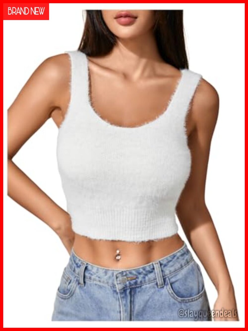 Women's Fuzzy Faux Fur Sleeveless Knit Sweater Vest Crop Top